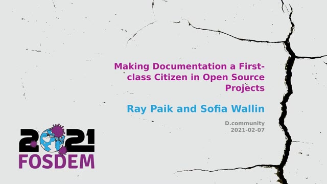 Folie 1 aus „Making Documentation a First-class Citizen in Open Source Projects“, bei 0:00 behalten