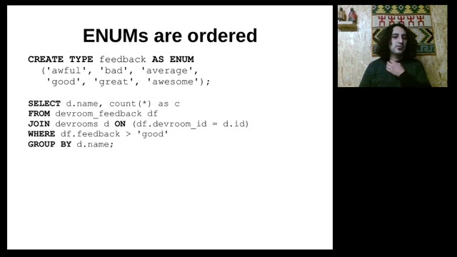 "I use ENUM — vindicating the underdog of data types" — FOSDEM 2021 — slide 50