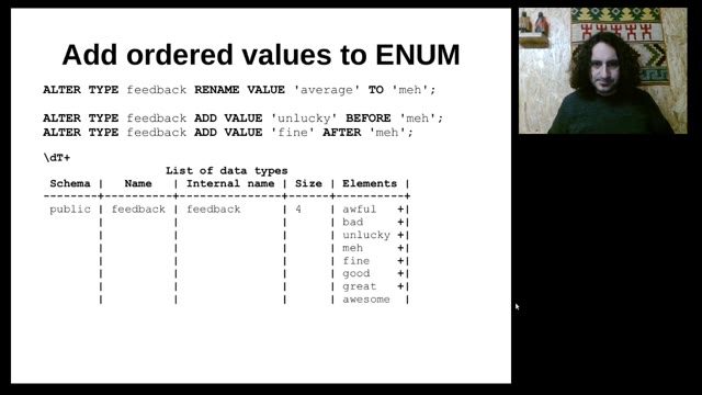 "I use ENUM — vindicating the underdog of data types" — FOSDEM 2021 — slide 55