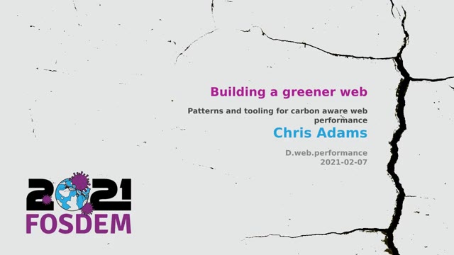 Slide 1 of “Building a greener web”, kept at 0:00
