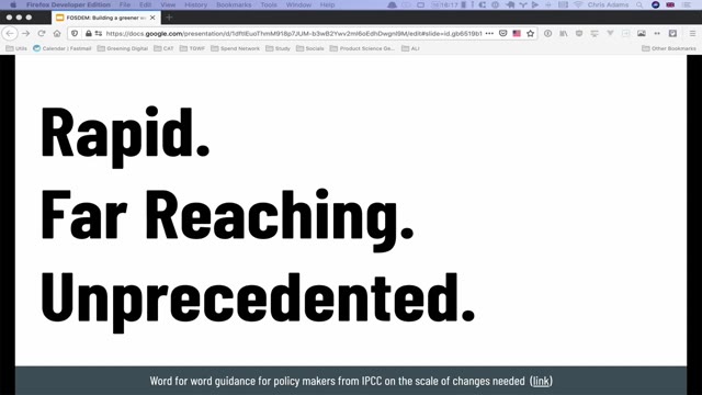 Slide 9 of “Building a greener web”, kept at 3:39