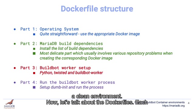 "MariaDB Buildbot container environments" — FOSDEM 2021 — slide 11