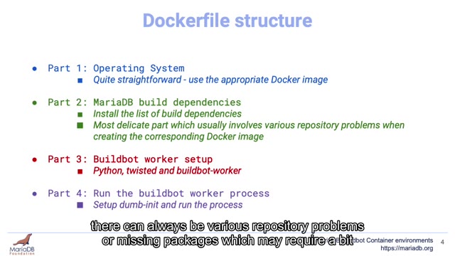 "MariaDB Buildbot container environments" — FOSDEM 2021 — slide 15