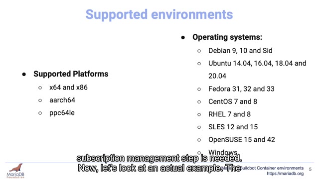"MariaDB Buildbot container environments" — FOSDEM 2021 — slide 21