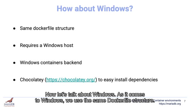 "MariaDB Buildbot container environments" — FOSDEM 2021 — slide 27