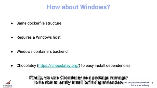 "MariaDB Buildbot container environments" — FOSDEM 2021 — slide 30