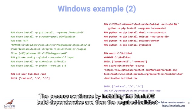 "MariaDB Buildbot container environments" — FOSDEM 2021 — slide 35