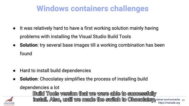 "MariaDB Buildbot container environments" — FOSDEM 2021 — slide 38