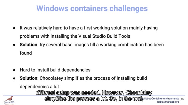 "MariaDB Buildbot container environments" — FOSDEM 2021 — slide 40