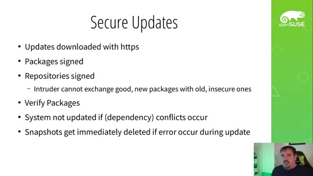 "openSUSE MicroOS — bigger isn't better, slower isn't safer" — FOSDEM 2021 — slide 33