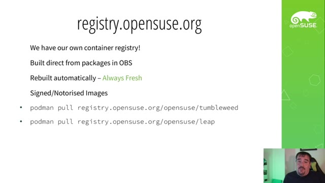 "openSUSE MicroOS — bigger isn't better, slower isn't safer" — FOSDEM 2021 — slide 38