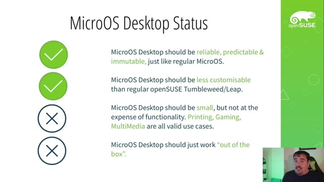 "openSUSE MicroOS — bigger isn't better, slower isn't safer" — FOSDEM 2021 — slide 51