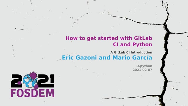 Folie 1 aus „How to get started with GitLab CI and Python“, bei 0:00 behalten