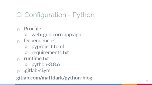 Folie 13 aus „How to get started with GitLab CI and Python“, bei 6:13 behalten