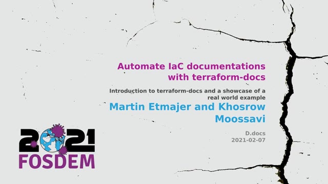 "Automate IaC documentations with terraform-docs" — FOSDEM 2021 — slide 1