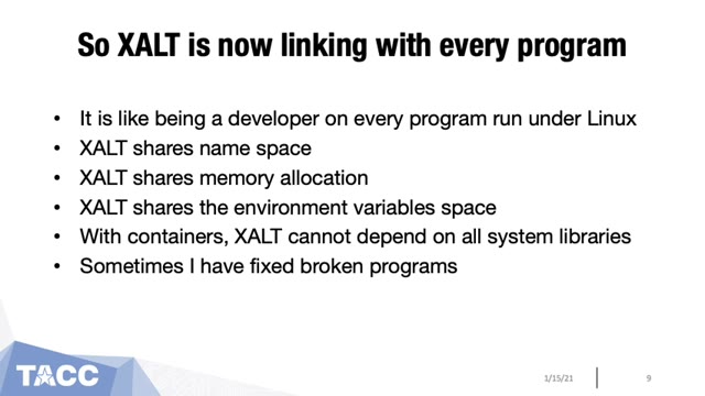 "XALT: lessons from attaching to almost every program in Linux" — FOSDEM 2021 — slide 10