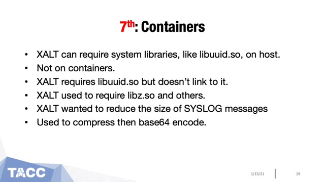 "XALT: lessons from attaching to almost every program in Linux" — FOSDEM 2021 — slide 20