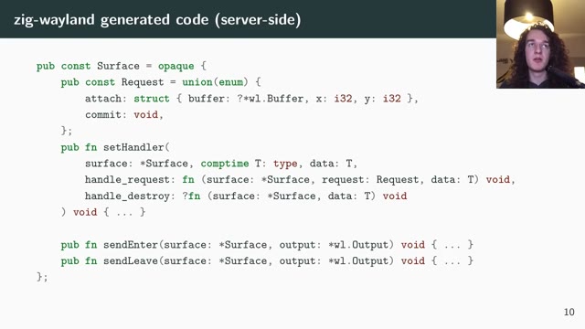 "Zig: the perfect language for a Wayland compositor?" — FOSDEM 2021 — slide 13