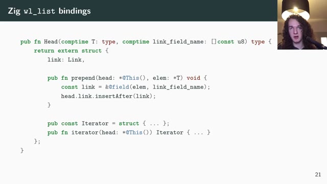 "Zig: the perfect language for a Wayland compositor?" — FOSDEM 2021 — slide 38