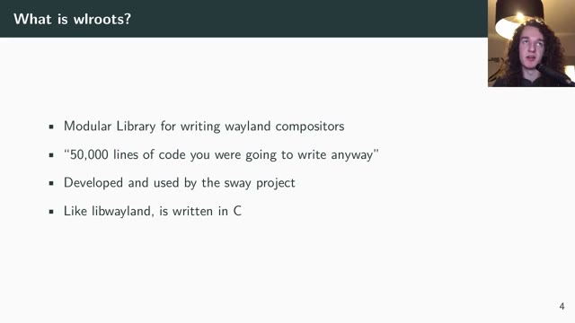 "Zig: the perfect language for a Wayland compositor?" — FOSDEM 2021 — slide 7
